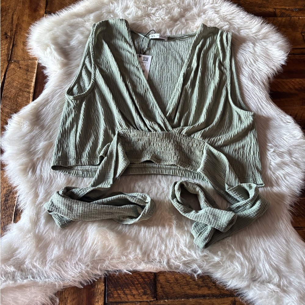 Zara Olive Green Wrap Crop Top
